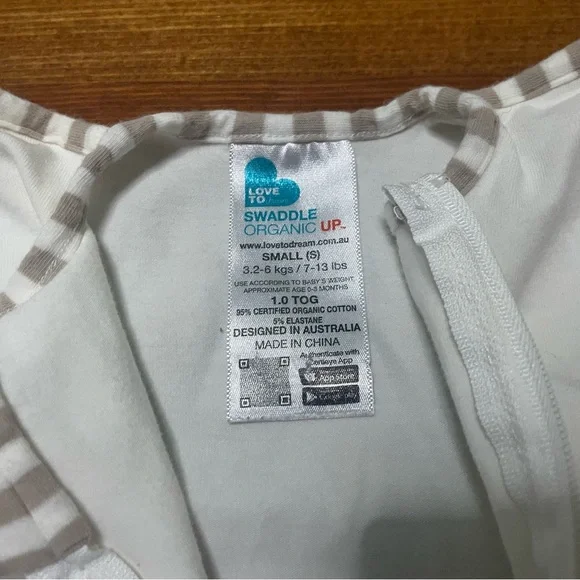 Love to Dream White Sleep Sack Swaddle with Cream Trim 1.0 TOG Size Small - Picture 4 of 5